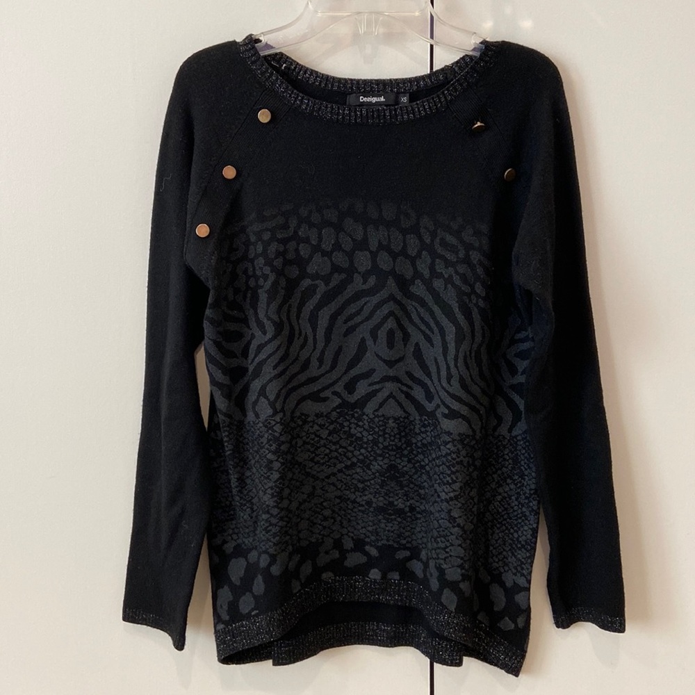 Desigual Gaea Jumper Sweater Animal Print 17WWJF50 Pullover XS